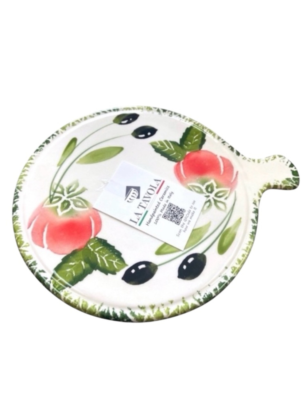 Hand Painted Ceramic Tomato & Olive Trivet NWT Rustic Pot Rest Made In Italy